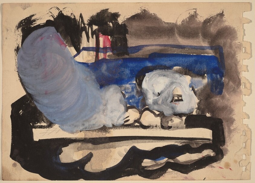 Abstract Composition in Blue, Black, Gray, and Red