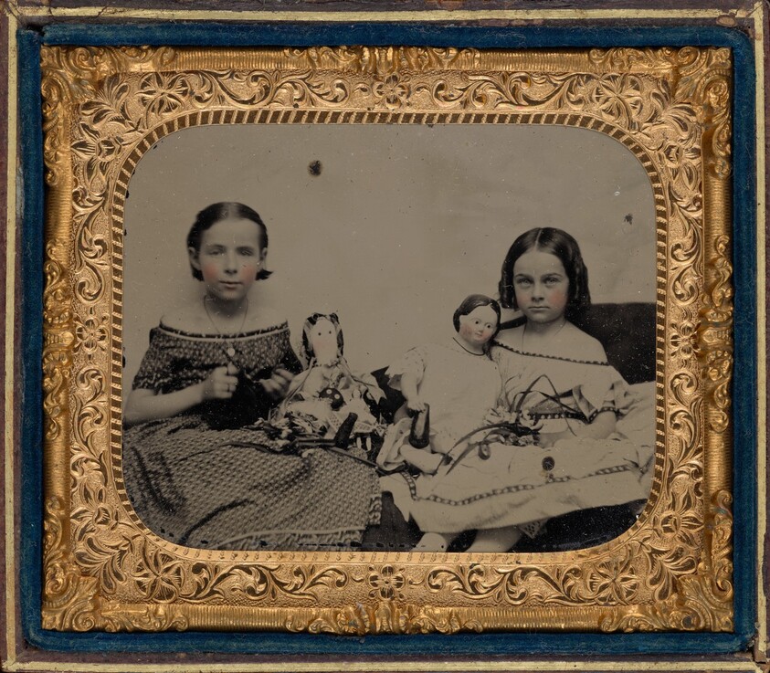 Portrait of Two Girls with Dolls