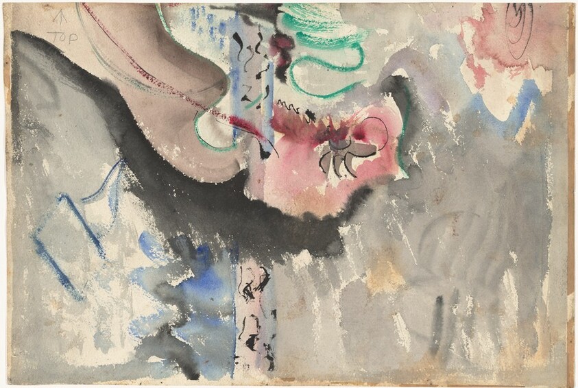 Abstract Composition in Black, Gray, Pink, Blue, and Green [verso]