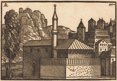 “Turkish Town”. The image is a detailed woodcut illustration presenting a cityscape from a slightly elevated perspective.