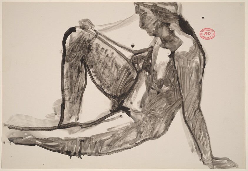 Untitled [side view of seated nude leaning back on her left arm]