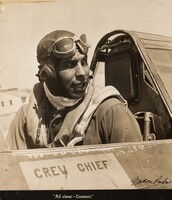 Lt. "Wild Bill" William Walker, former college athlete, in the cockpit of a P39, Selfridge Field, Michigan ("All clear—Contact."), Gordon Parks, October 1943