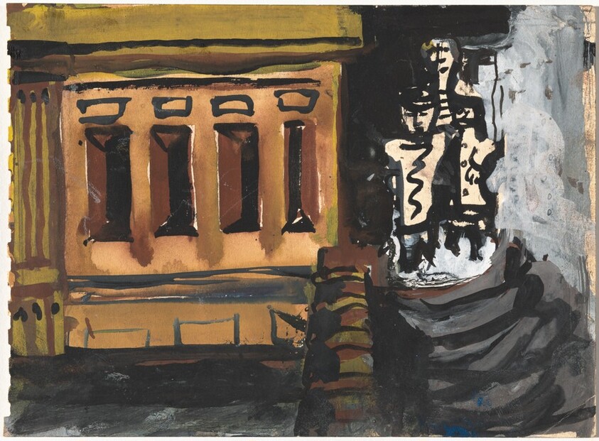 Figures Walking Down the Street at Night