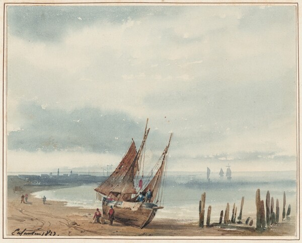Coastal View in Normandy, with a Beached Boat