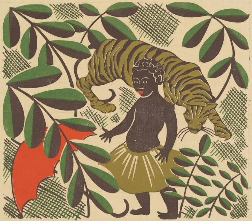 Native Girl with Tiger and Umbrella