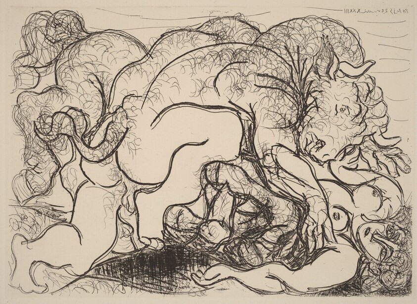 Minotaur Loving a Female Centaur (Minotaure amoureux d'une femme-centaure)