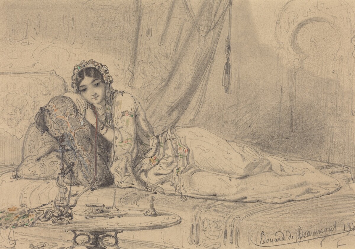 A Middle Eastern Woman Reclining in an Exotic Setting