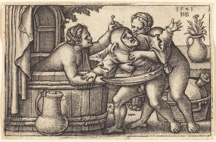 Fool and Two Bathing Women