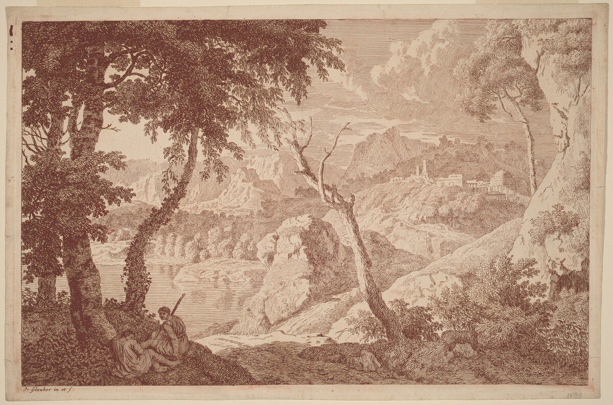 Mountain Landscape with Two Men Resting