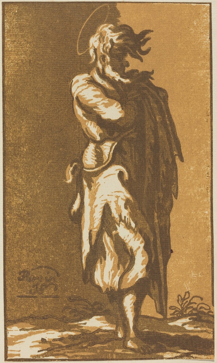 Male Saint Standing with Folded Arms, Facing to the Right