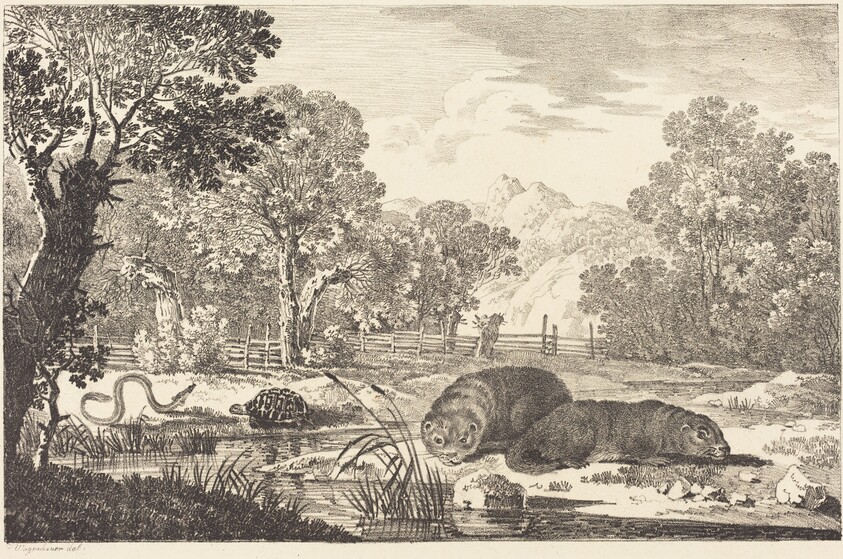 River Landscape with Two Beavers