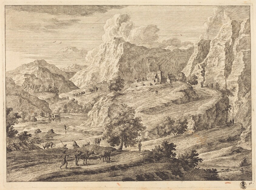 Mountainous Landscape with Figures and a Monastary