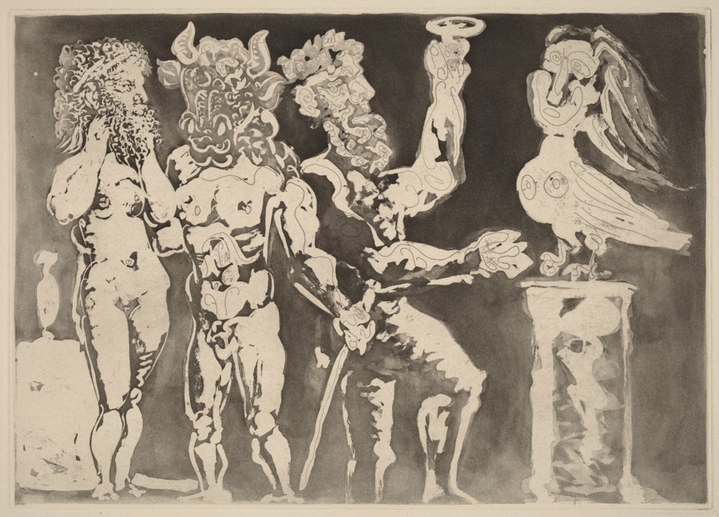 Masked Persons and Female Bird (Personnages masqués et femme oiseau), Pablo Picasso, 1934