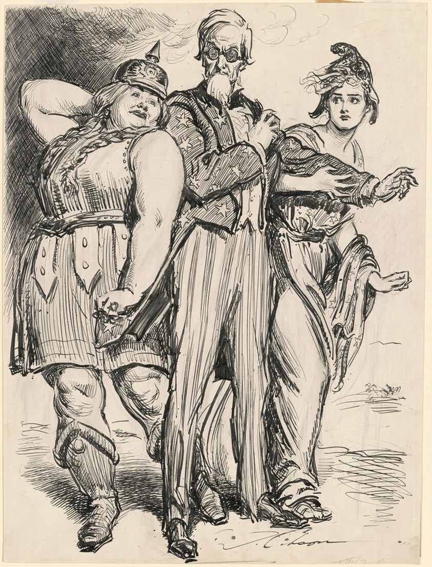 Uncle Sam Shielding France from Germania
