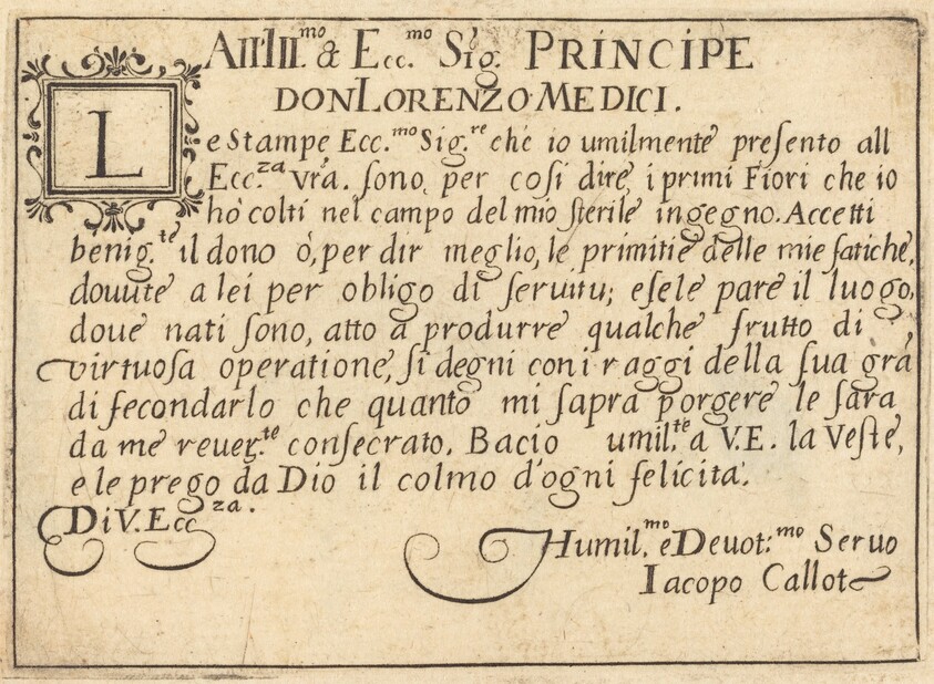 Dedication to Don Lorenzo de' Medici