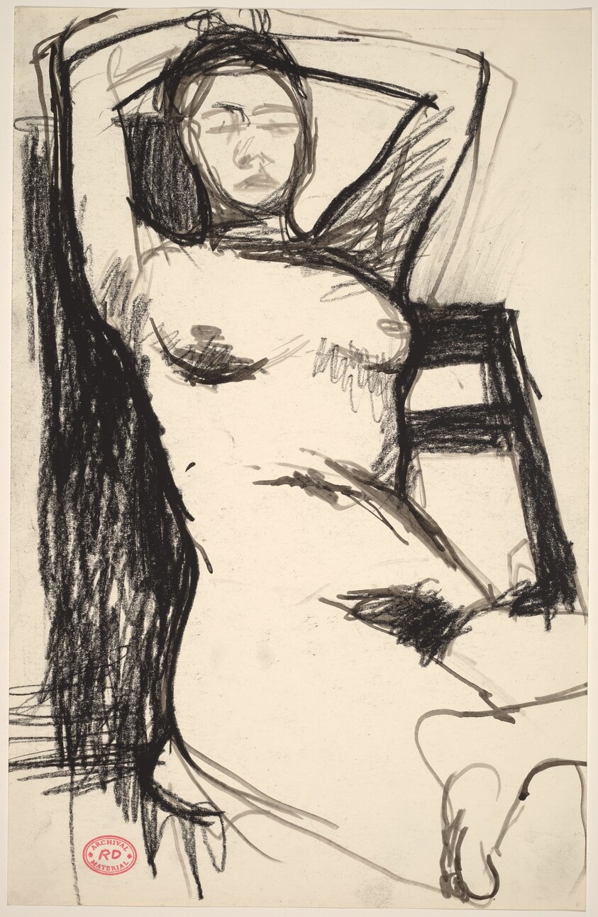 Untitled [seated nude leaning back with hands behind her head]