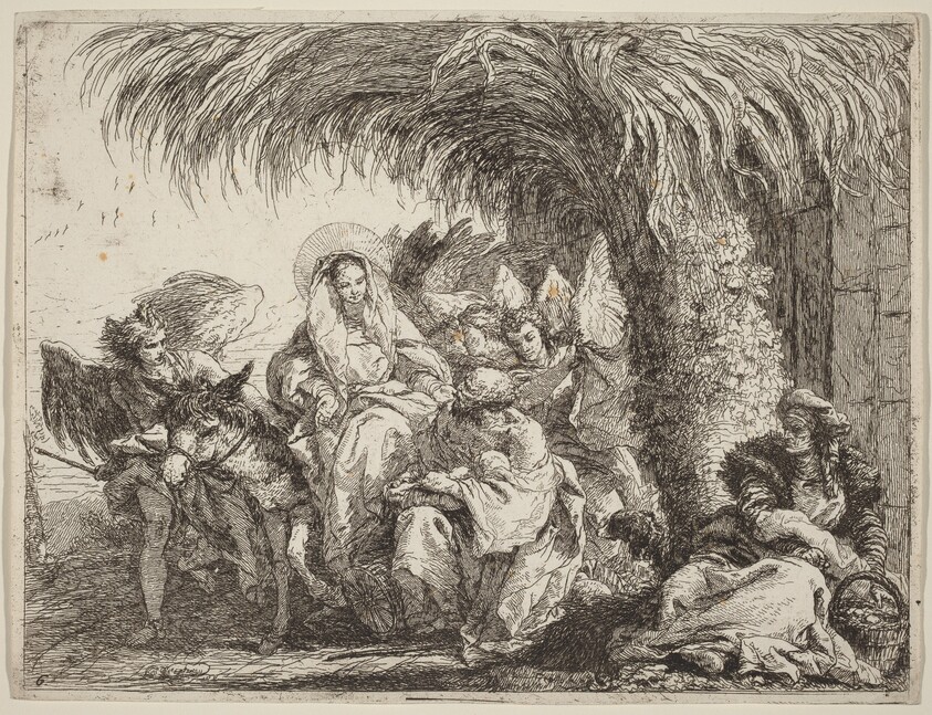 Joseph Kneels with the Child before Mary on the Donkey
