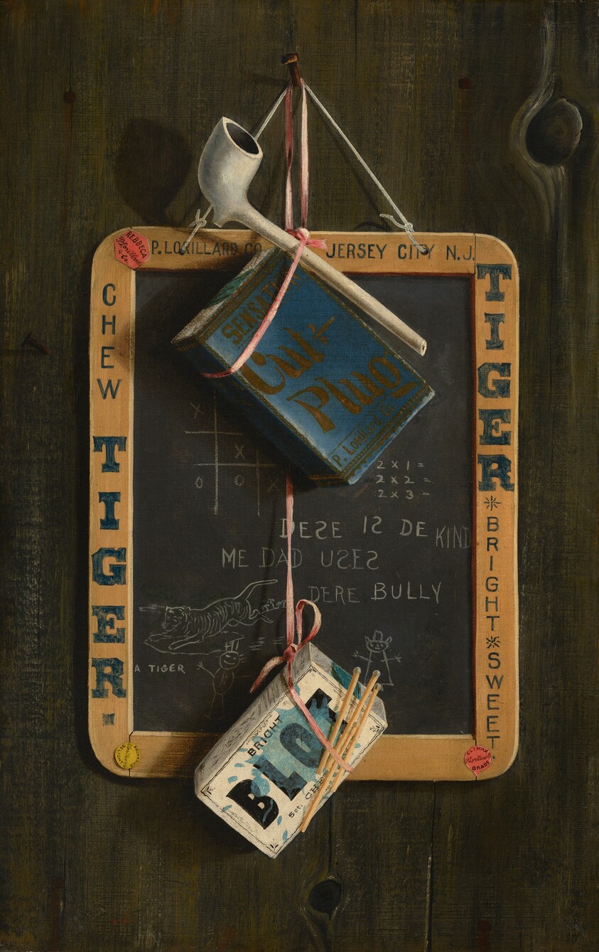 Slate, Pipe, Tobacco, and Box of Matches