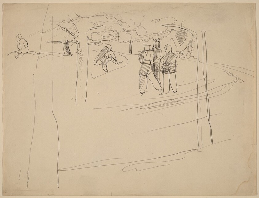 Five Figures in a Park, Three Conversing