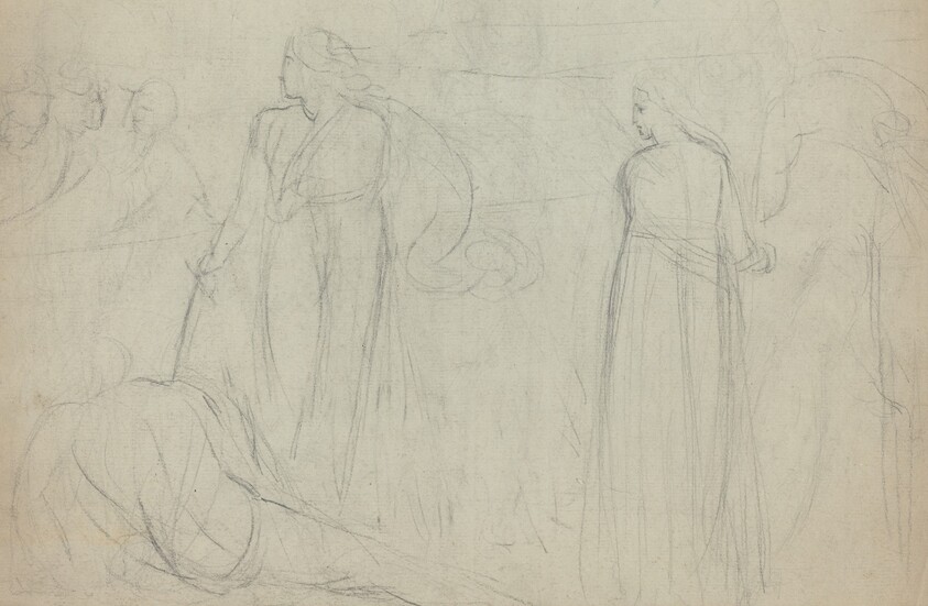 Sketch of a Swordsman Standing Over His Defeated Opponent [verso]