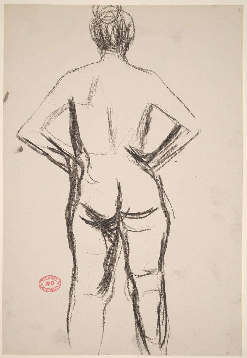 Untitled [rear view of standing nude with her hands at her hips]