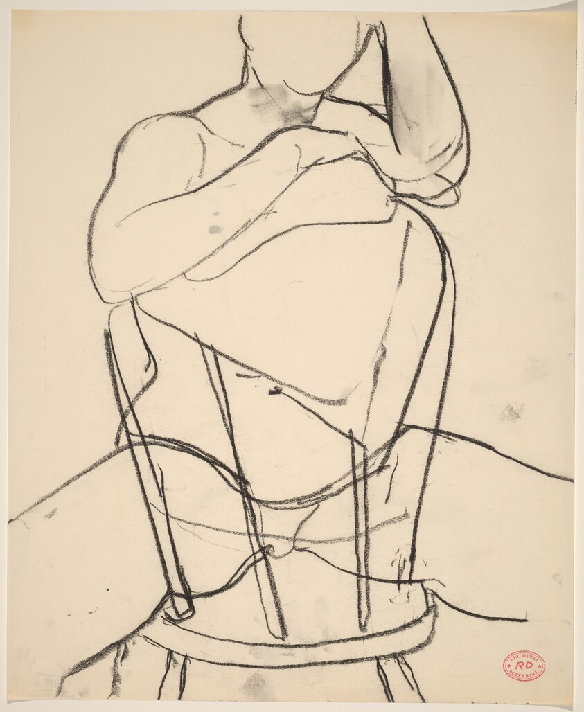 Untitled [seated nude with arms resting on chair back]