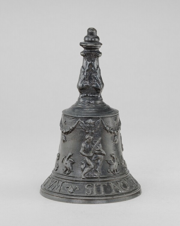 Hand Bell with Orpheus Playing to the Animals, and Poppy Plants