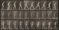 Plate Number 176. Crossing brook on stepping-stones with fishing pole and a basket, Eadweard Muybridge, 1887