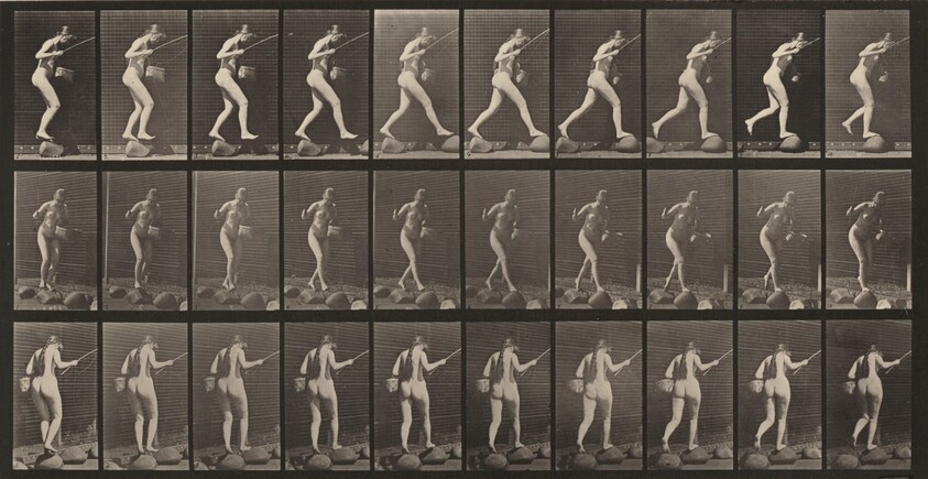 Plate Number 176. Crossing brook on stepping-stones with fishing pole and a basket