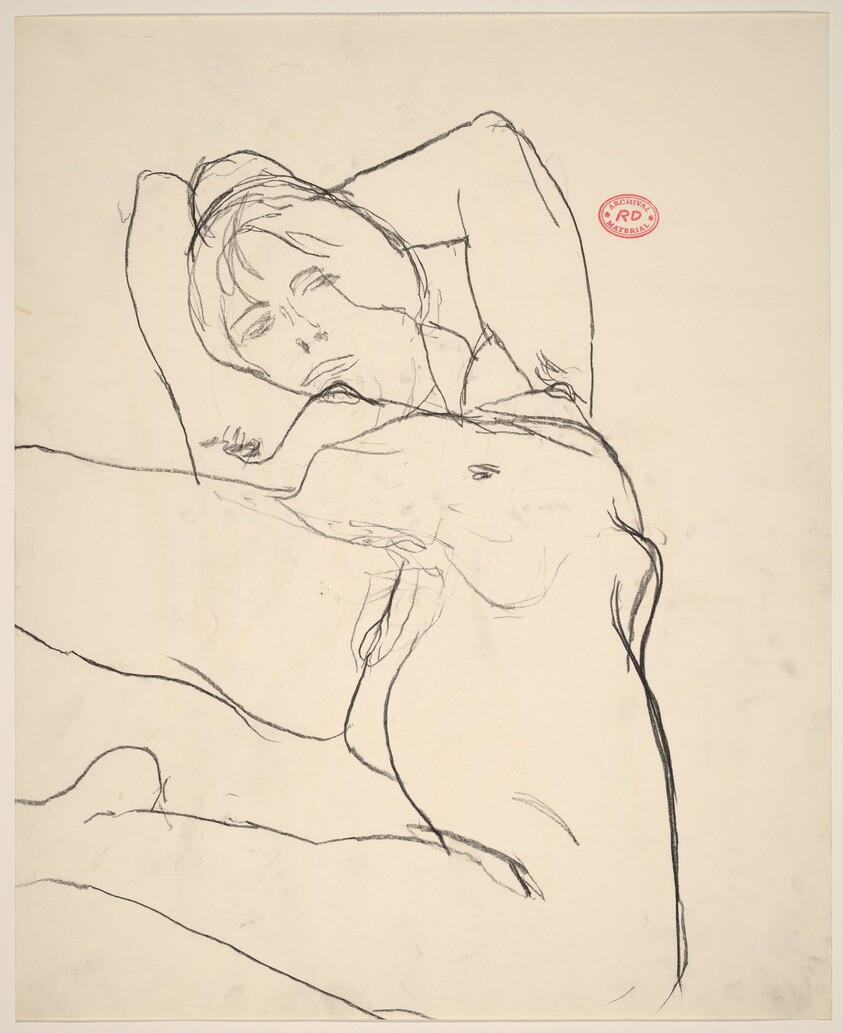 Untitled [view of a reclining female nude from a low angle]