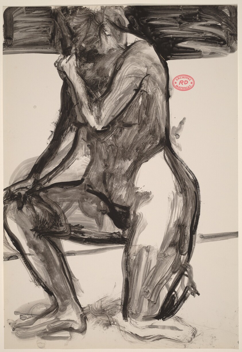 Untitled [kneeling nude holding her right shoulder]