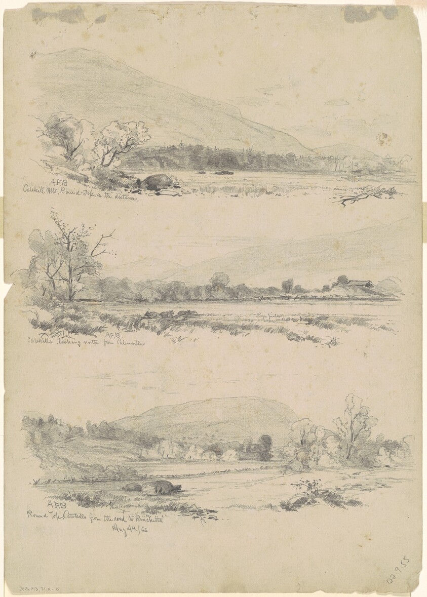 Catskill Mountains, Round-Top in the Distance; Catskills Looking North from Palenville; and Round Top, Catskills, from the Road to Bracketts [verso]