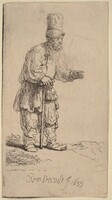 A Peasant in a High Cap, Standing Leaning on a Stick, Rembrandt van Rijn, 1639