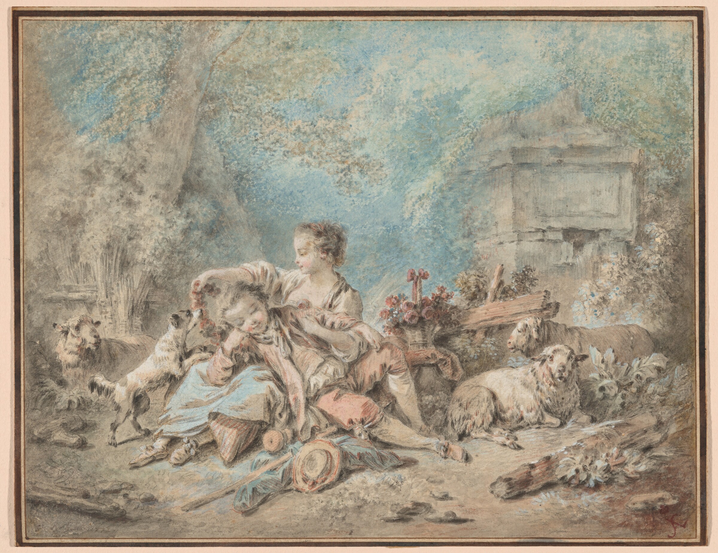 A Shepherd and a Shepherdess Resting, Jean-Baptiste Hüet, late 18th century