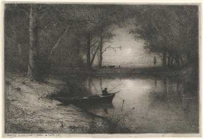 Pêcheur en Canot, au bord d'une Rivière (Fisherman in a Boat)