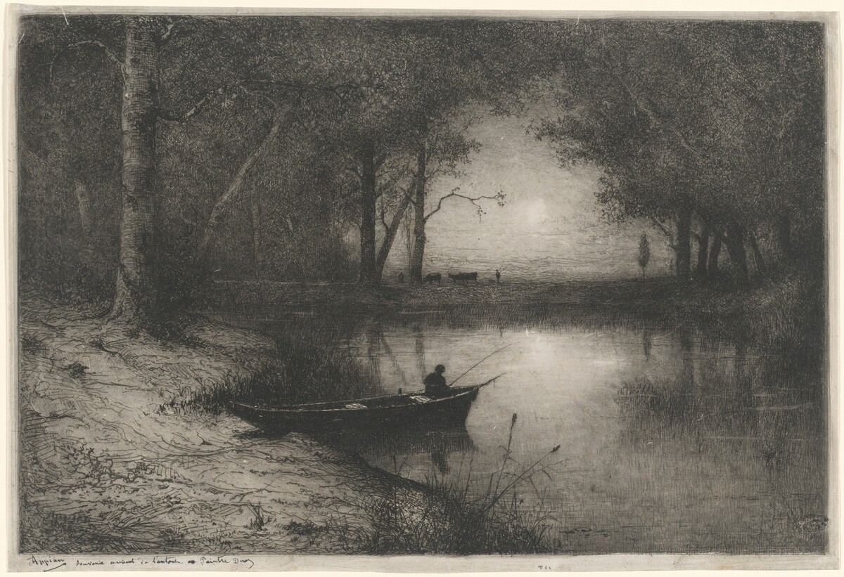 Pêcheur en Canot, au bord d'une Rivière (Fisherman in a Boat)
