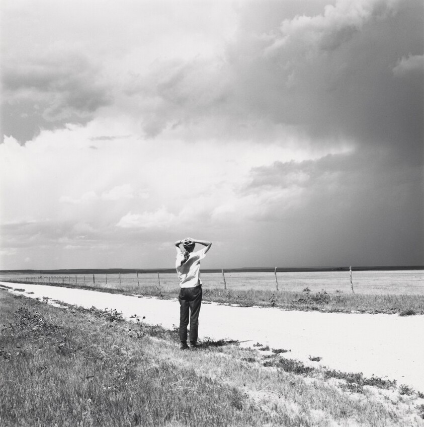Kerstin enjoying the wind, East of Keota, Colorado