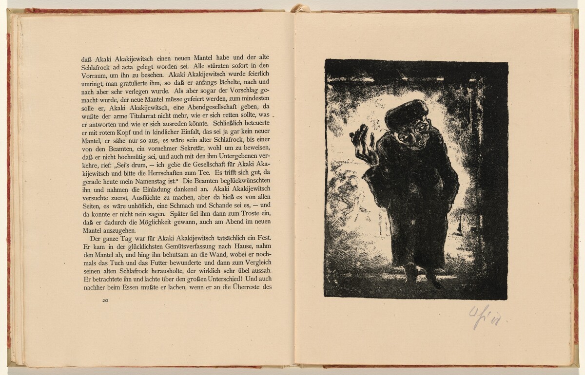 Akaki hat in einer Auslage das Bild einer hübschen Frau gesehen (Akaki Saw a Picture of a Pretty Woman in a Display) (plate 7) from Der Mantel (The Coat)