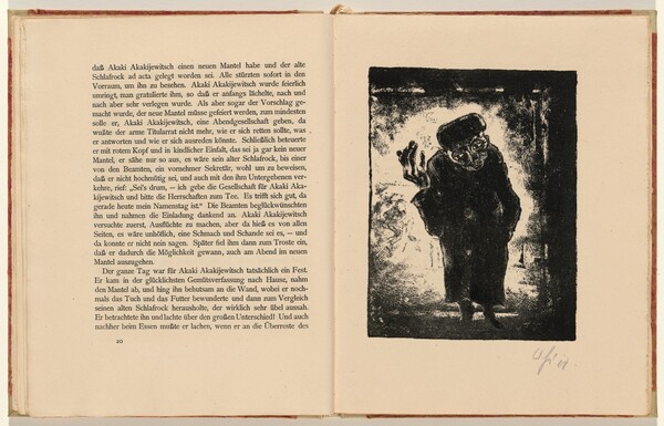 Akaki hat in einer Auslage das Bild einer hübschen Frau gesehen (Akaki Saw a Picture of a Pretty Woman in a Display) (plate 7) from Der Mantel (The Coat)