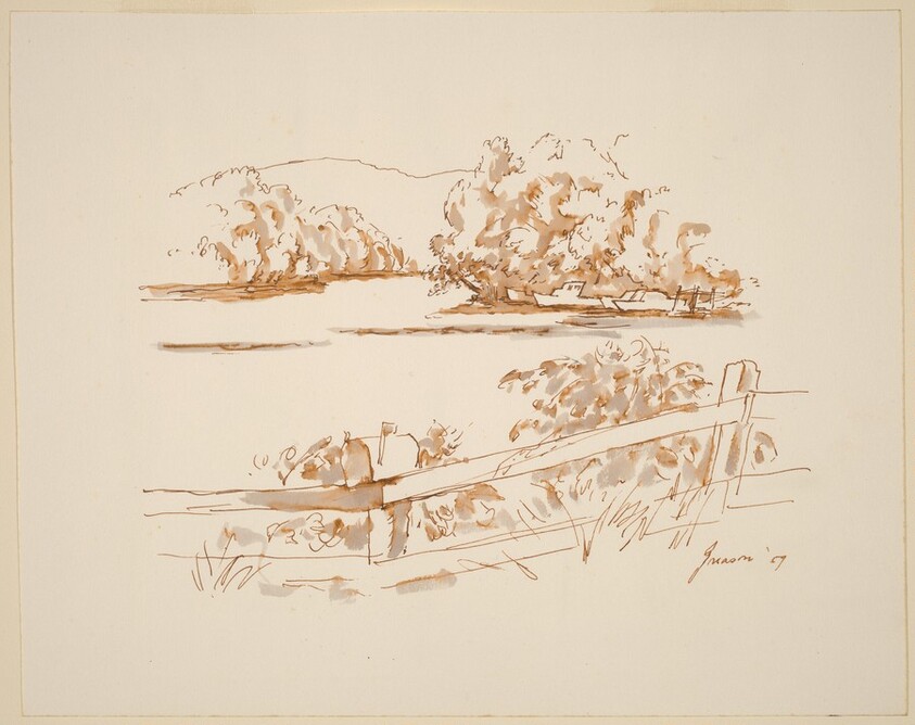 Lake and Fence with Mailbox