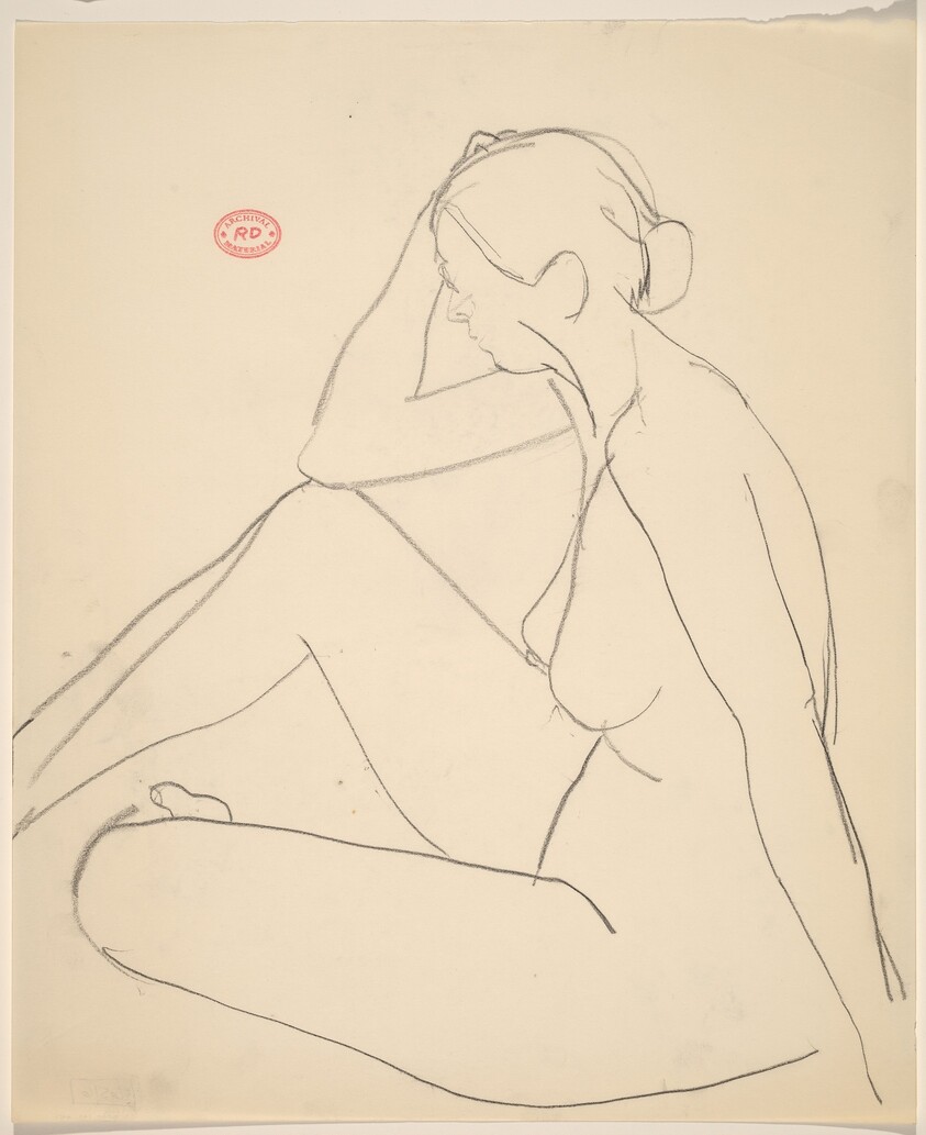 Untitled [seated female nude with elbow on knee]