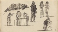 Figure Studies, Including One Man Sleeping on the Ground and Two Men Sawing, Claude-Joseph Vernet