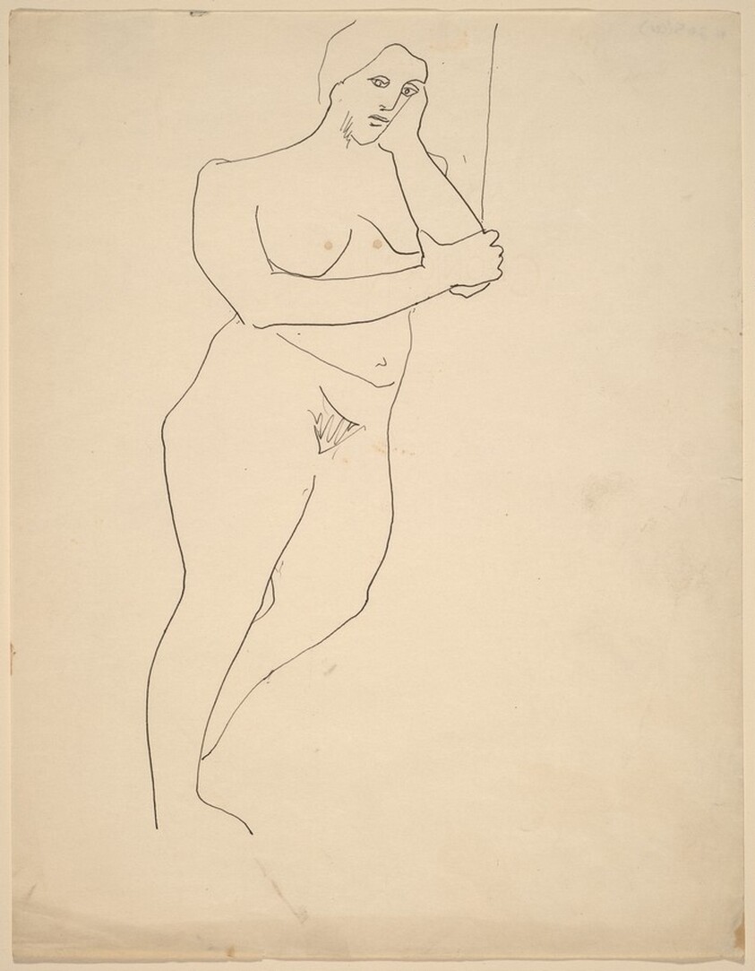 Standing Nude Leaning to the Right, Head Resting on Hand