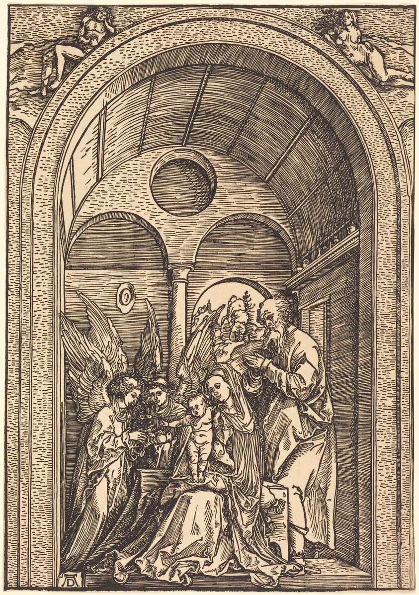 The Holy Family with Two Angels in a Vaulted Hall
