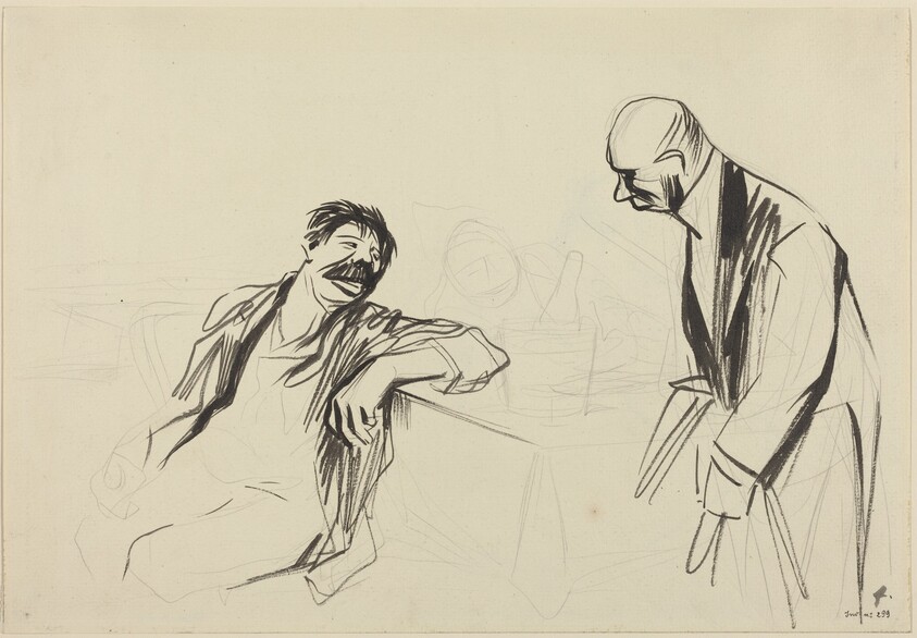 a) Waiter and Customer (recto); b) Sketch of a Man and Woman (verso)