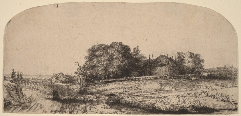 Landscape with a Hay Barn and a Flock of Sheep