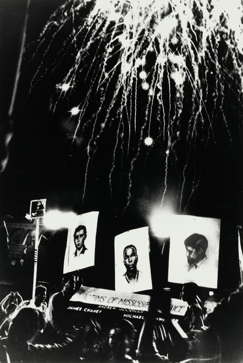 Placards of Goodman, Chaney, and Schwerner at a Demonstration on the boardwalk during the Democratic National Convention, Atlantic City, New Jersey