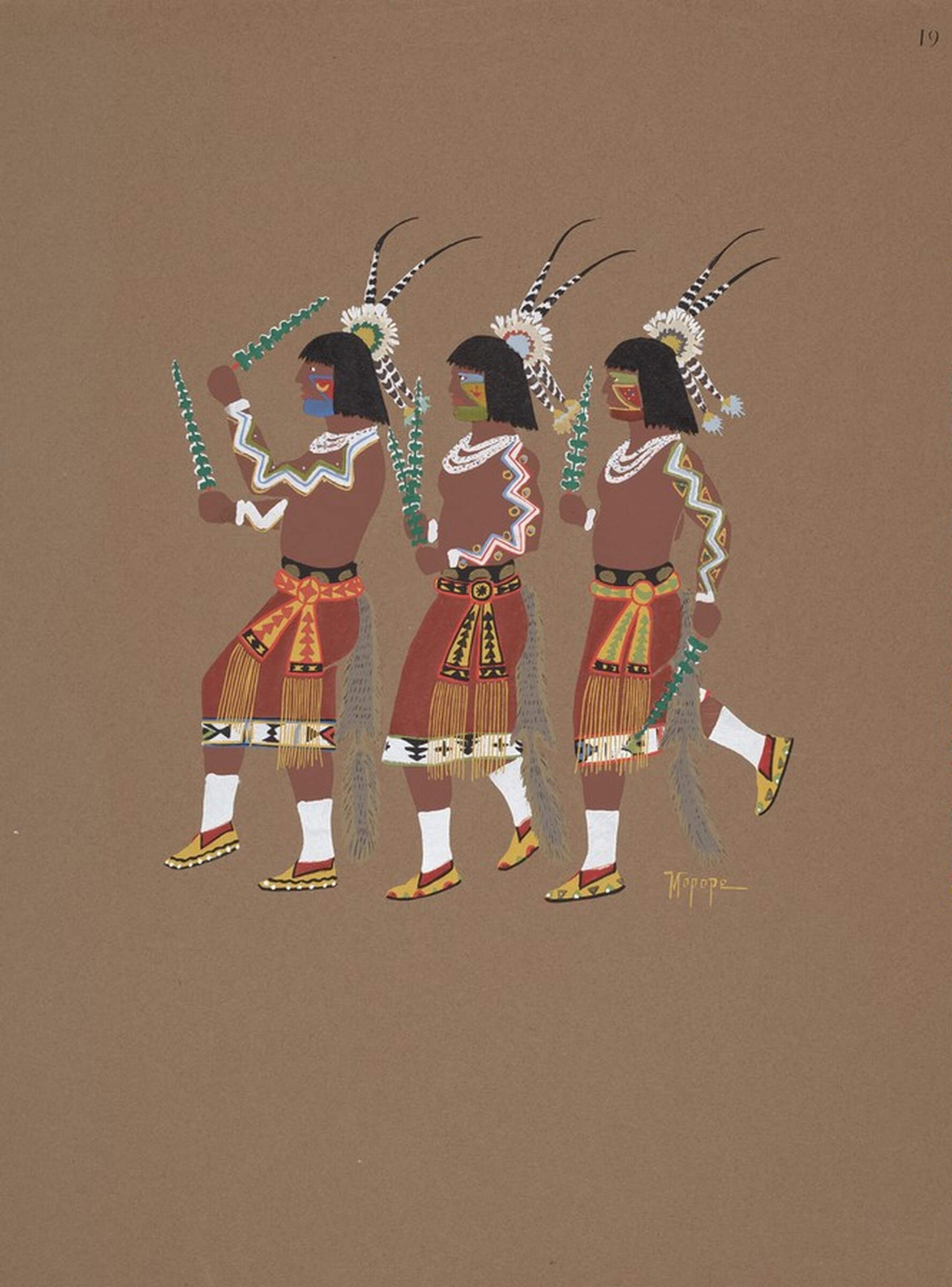 #19 (Three Dancers), Stephen Mopope, c. 1940s