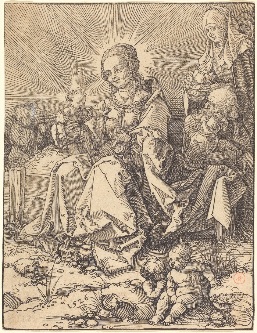 The Holy Family on a Grassy Bench