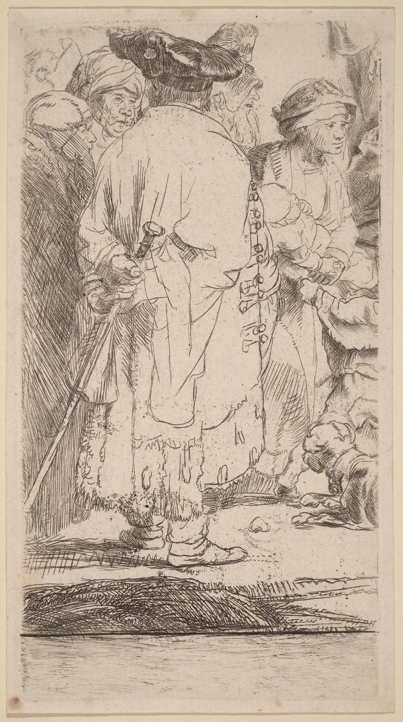 The Man with a Cane (Fragment from the Hundred Guilder Print), Rembrandt van Rijn and William Baillie, c. 1649